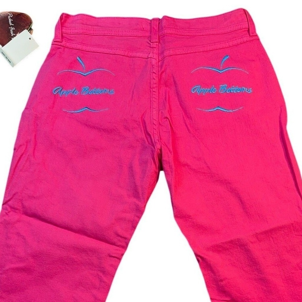VTG Apple Bottoms Womens Size 8 Hot Pink Capri Pants Embroidered Cuffed Denim